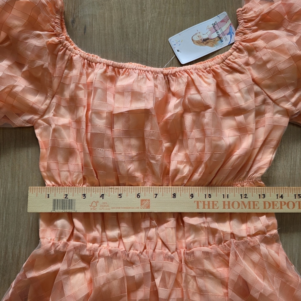 Pretty Garden Peach Off The Shoulder Babydoll Mini Dress – NWT – Women’s Size S - Picture 9 of 11